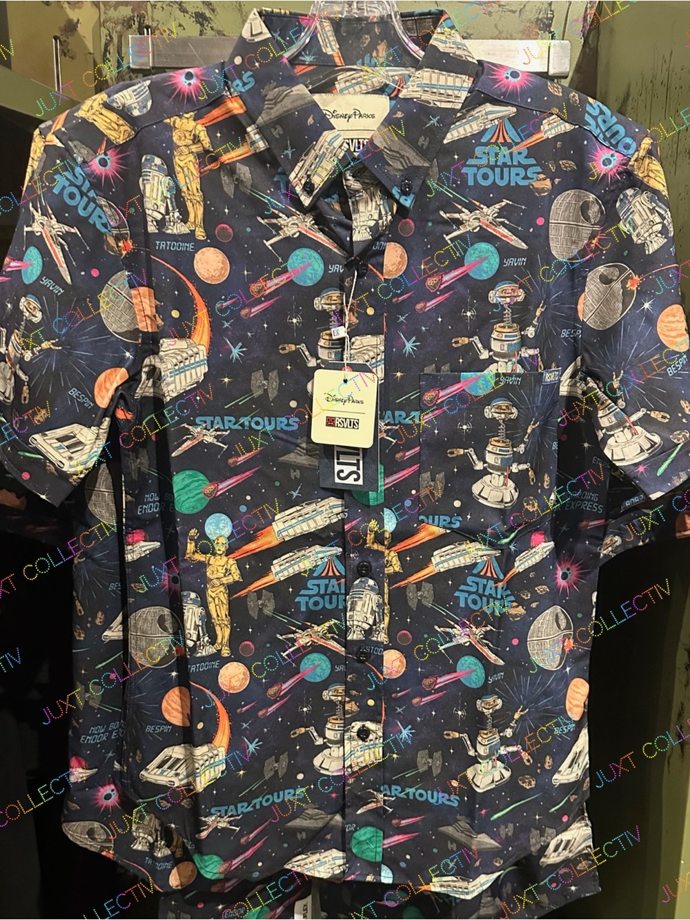 Disneyland Star Wars Star Tours Attraction and Icons RSVLTS Button Shirt NWT